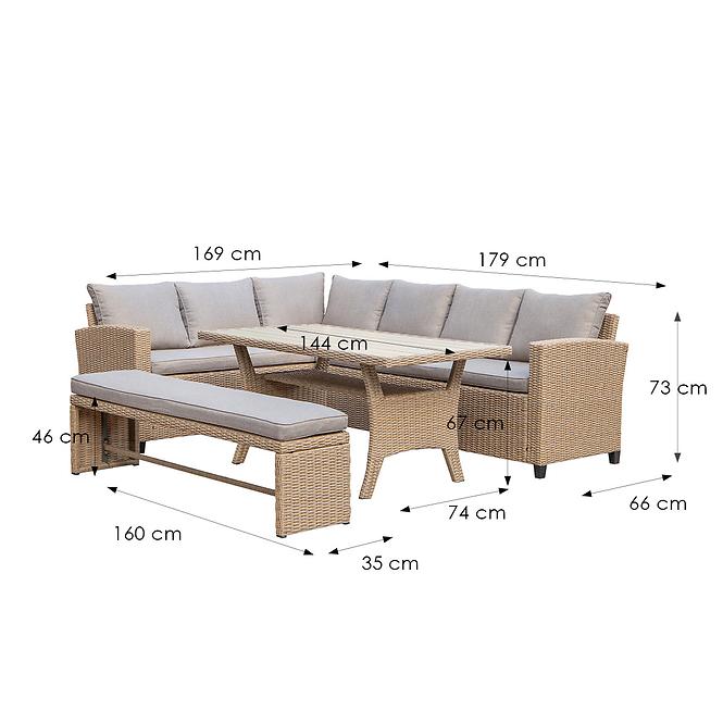 Vrtni set od umjetnog ratana Stockholm natural s klupom