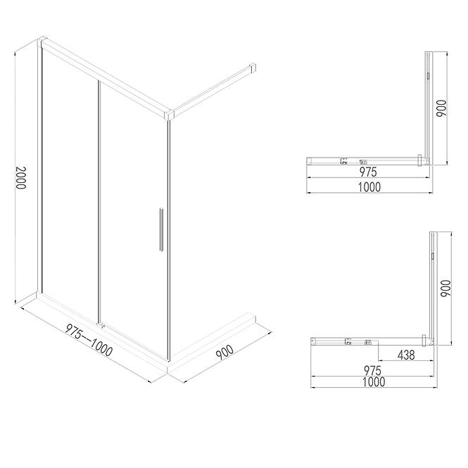 Tuš stijena Walk-In Relax 100x200 krom