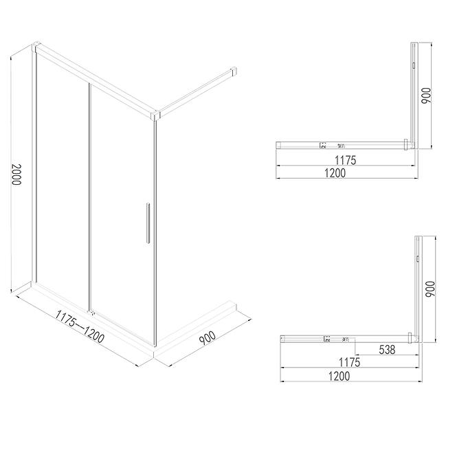 Tuš stijena Walk-In Relax 120x200 krom