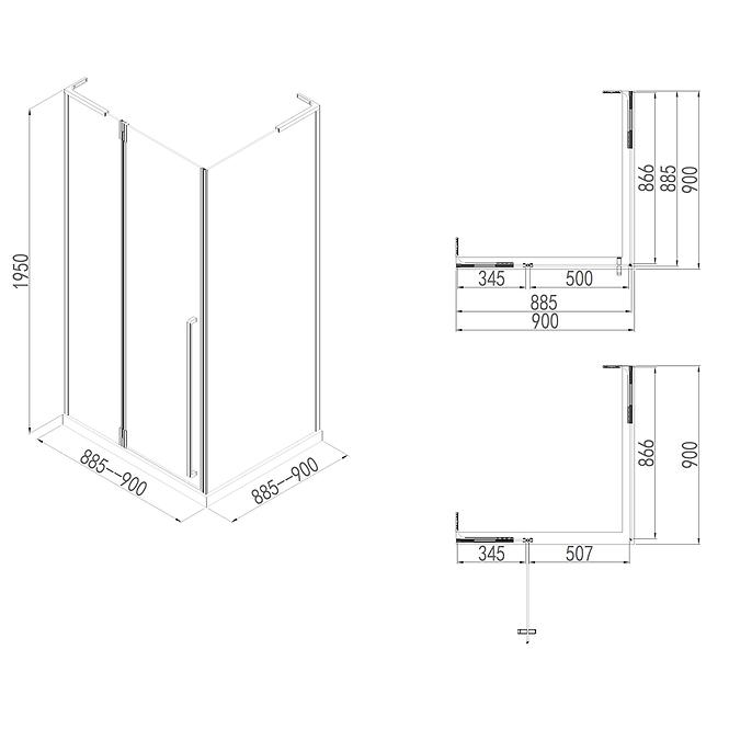 Tuš kabina kvadratna Bravo 90x90x195 black