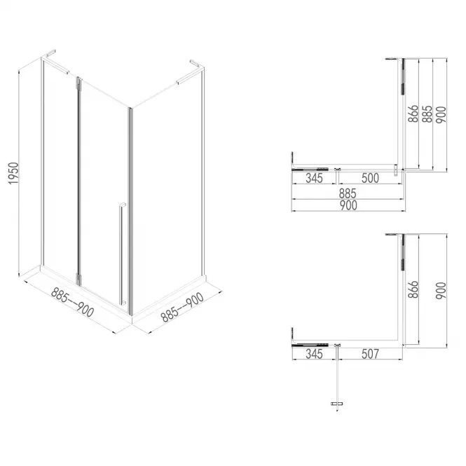 Tuš kabina kvadratna Bravo 90x90x195 krom