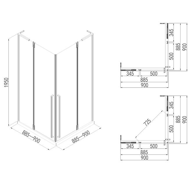 Tuš kabina kvadratna Tango 90x90x195 krom