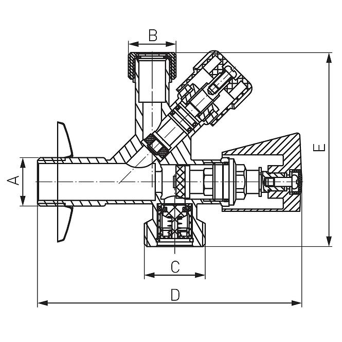 Combi kutni ventil 3/8˝ x1/2˝ x3/4˝