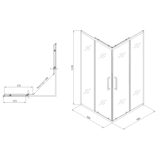 Tuš kabina kvadratna Atlas 90x90x210 krom