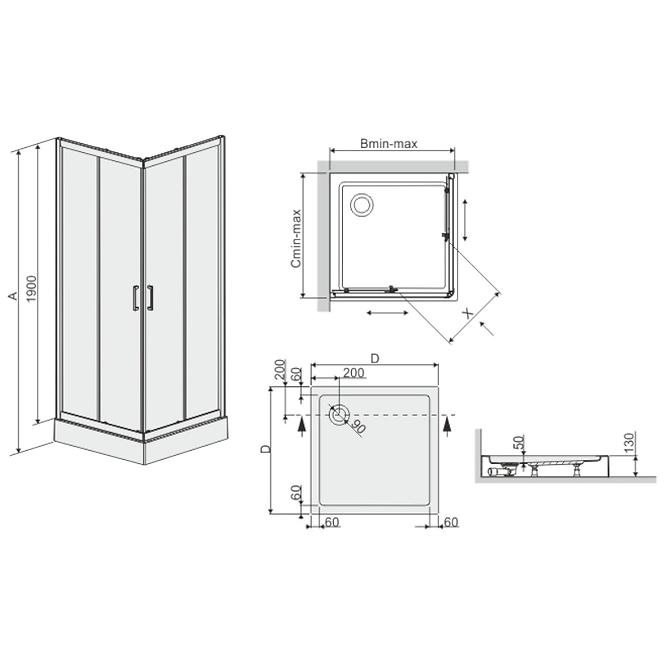 Kvadratna tuš Kabina 90x90