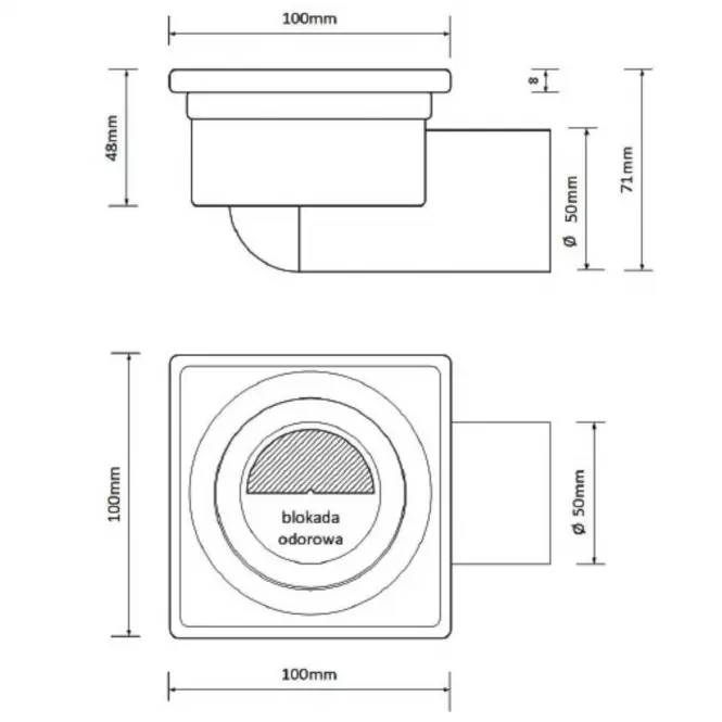 Podni odvod Axus mat 10x10, rotirajući 360°, FI 50, 11315