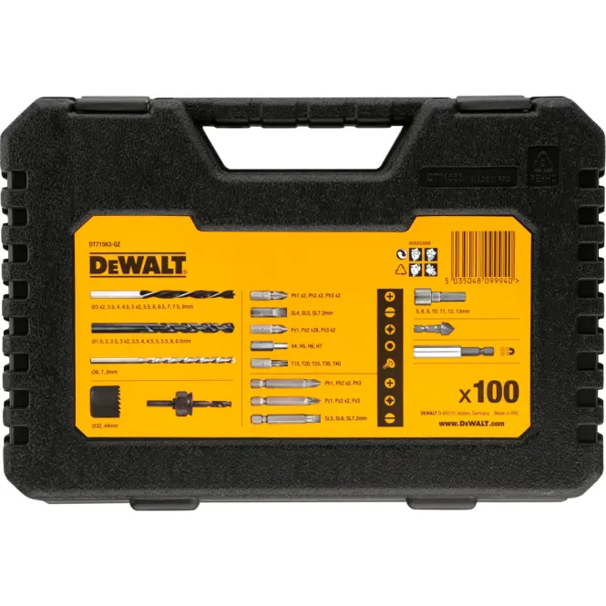 Set svrdla i bitova Dewalt 100 dijelova DT71563