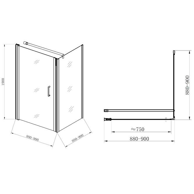 Pravokutna tuš Kabina Atena 90x90x190 Cire-Chr 2 Kutije