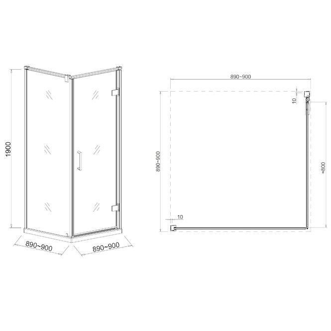 Tuš kut Maja 90x90x190 Staklo Cire-Kromirano