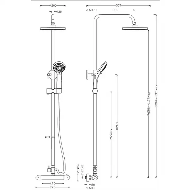 Termostatski tuš set BRAGI s kišnim tušem,2