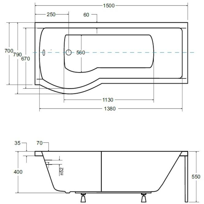 Kada Inspiro 150/70 L s paravanom za kadu
