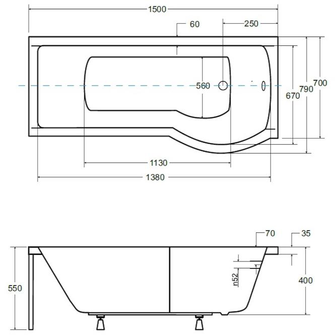 Kada Inspiro 150/70 D s paravanom za kadu