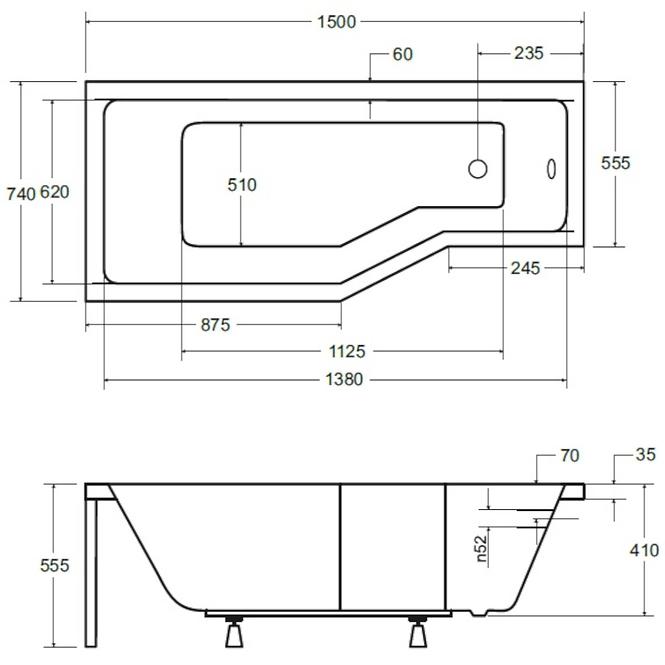 Kada Integra 150/75 L s dvodijelnim paravanom za kadu