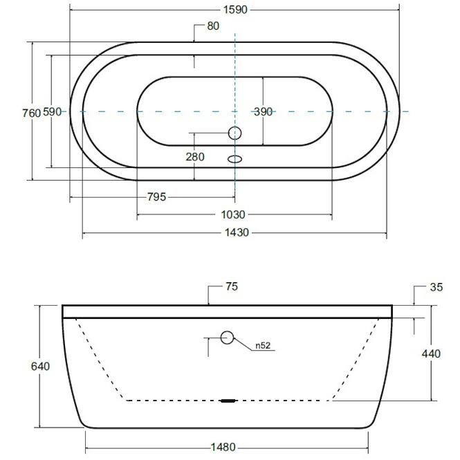 Kada Victoria 160/75 bijelo-crna s automatskim sifonom