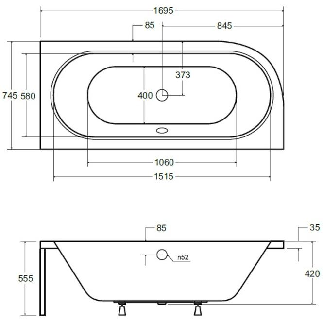 Kada Avita 170x75 desna s nogicama