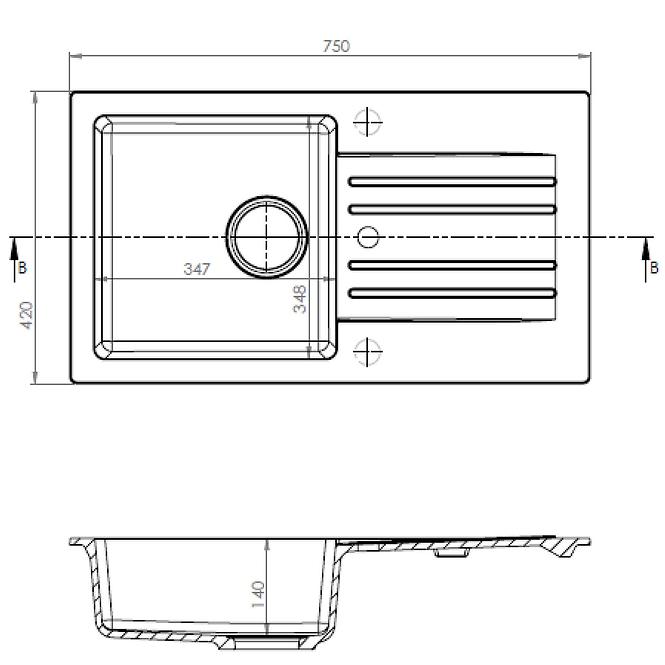 Sudoper danton 750x420 sivi + slavina