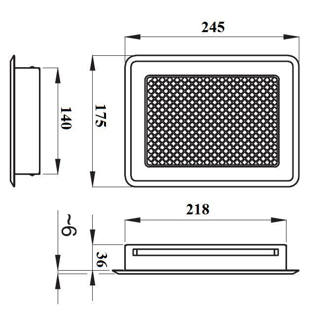 Rešetka za kamin K3-ML-MI mesing 175x245