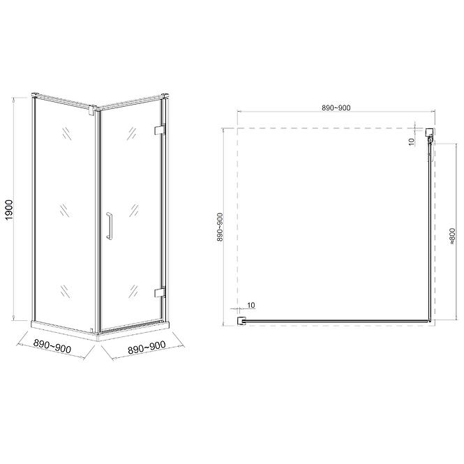 Kvadratna tuš kabina Maja Crna 90x90x190 Crni Profil