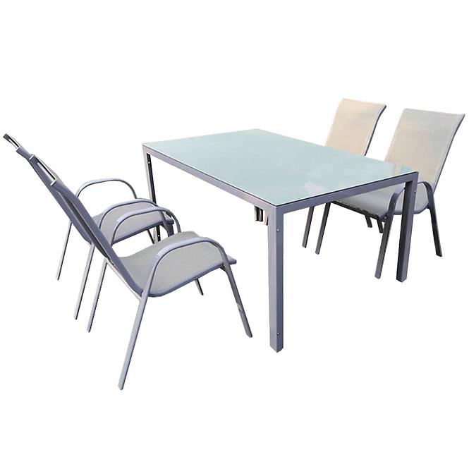 Vrtni set Bergen stakleni stol + 4 stolice siva