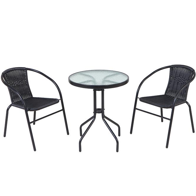 Vrtni set od umjetnog ratana Bistro stol + 2 stolice crna