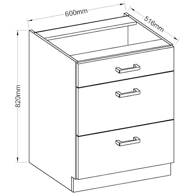 Karolina 60D kuhinjski element 3 ladice 60x52x82 cm hrast