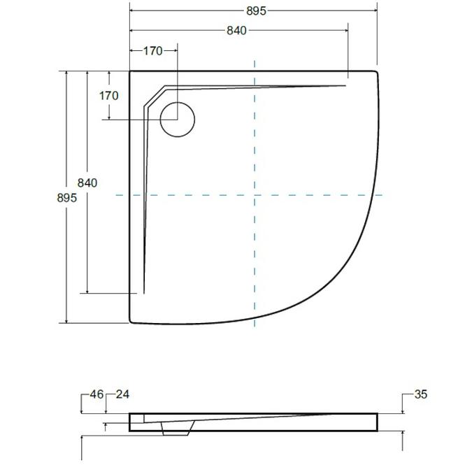 POLUKRUZNA TUS KADA ASCO ULTRASLIM 90/90/2,4/3,5