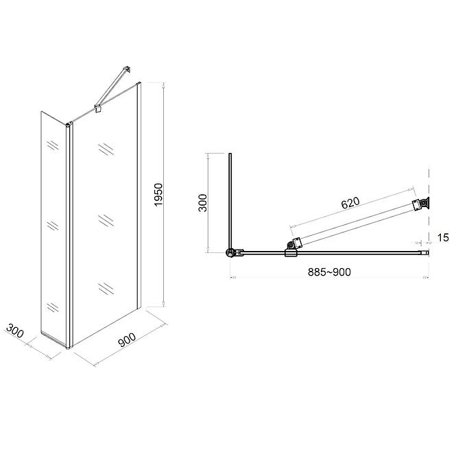 Fiksni Zidni Walk-In Dafne (90+30) X195 Cire Chr