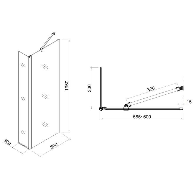 Fiksni Zidni Walk-In Dafne (60+30) X195 Cire Chr