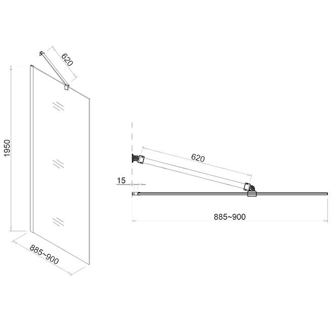 Fiksni Zidni Walk-In Rode 90x195 Cire Chr