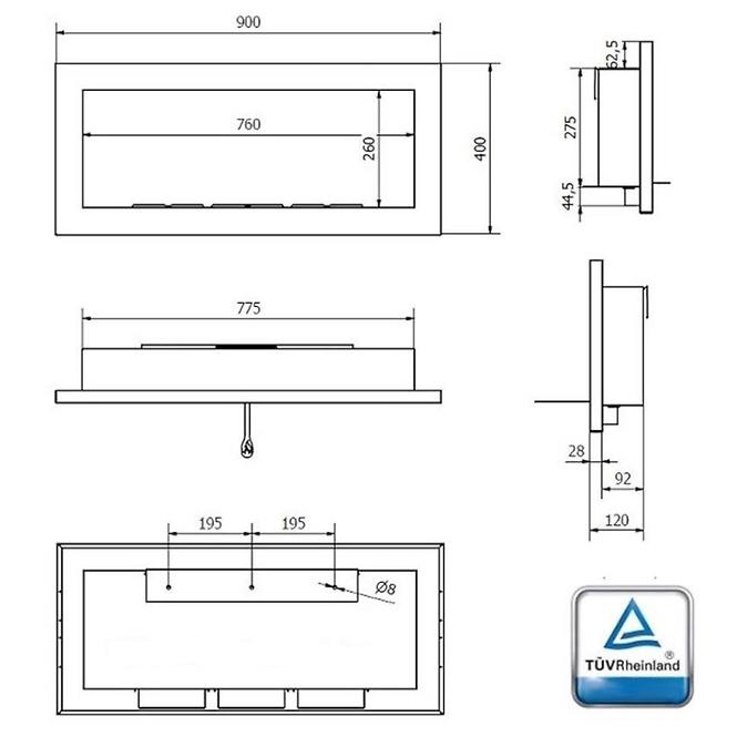 Bio kamin 900x400 crna stakla