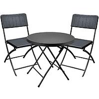 Vrtni set okrugli stol + 2 stolice crna