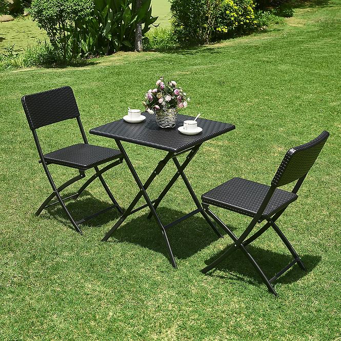 Vrtni set kvadratni stol + 2 stolice crna