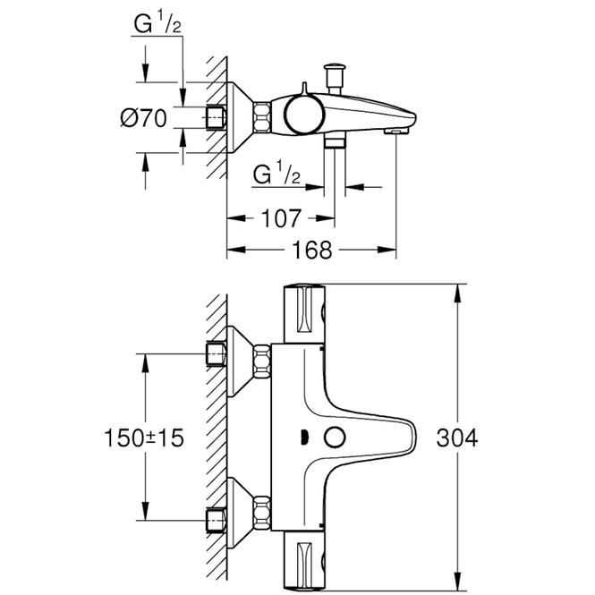 Zidna slavina za kadu s termostatom Grohtherm 801