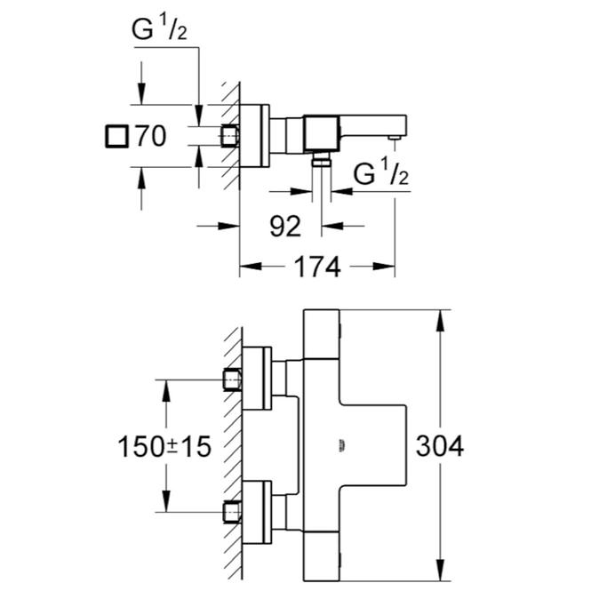 Zidna slavina za kadu s termostatom Grohtherm cube