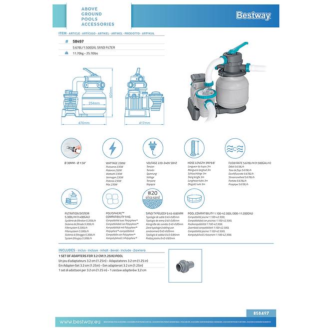 Piješčana pumpa FLOWCLEAR za bazen Bestway 6056 l/h 58497