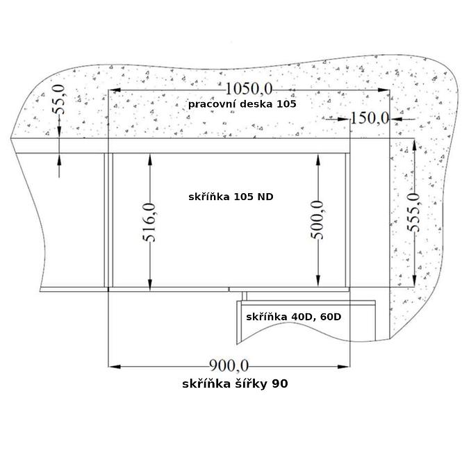 Kuhinjski ormar Grey 105ND 1F BB