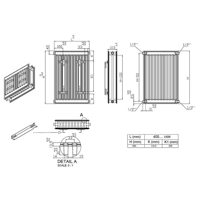 Čelični radijator C22/600/400 705 W