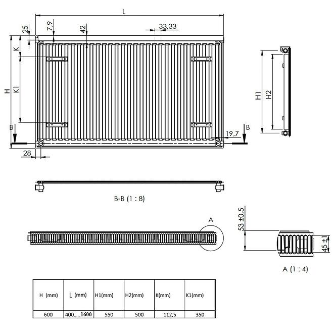 Čelični radijator C11/600/600  608 W