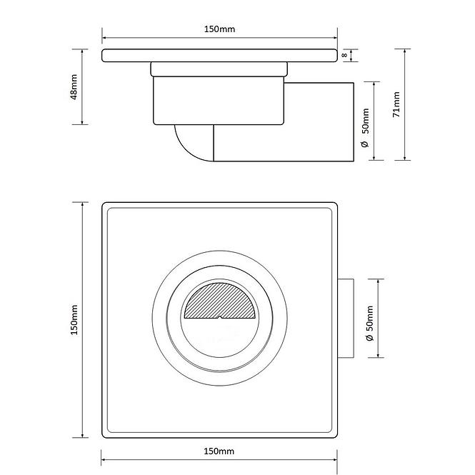 Podni odvod Axus mat 15x15 rotirajući 360 fi 50 11312