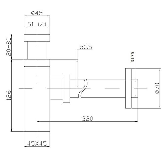 Sifon ukrasni četvrtasti krom Lux 22934