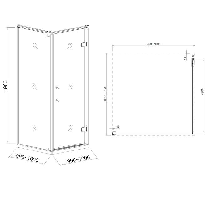 Tuš kut 100x100x190 Staklo Cire-Krom