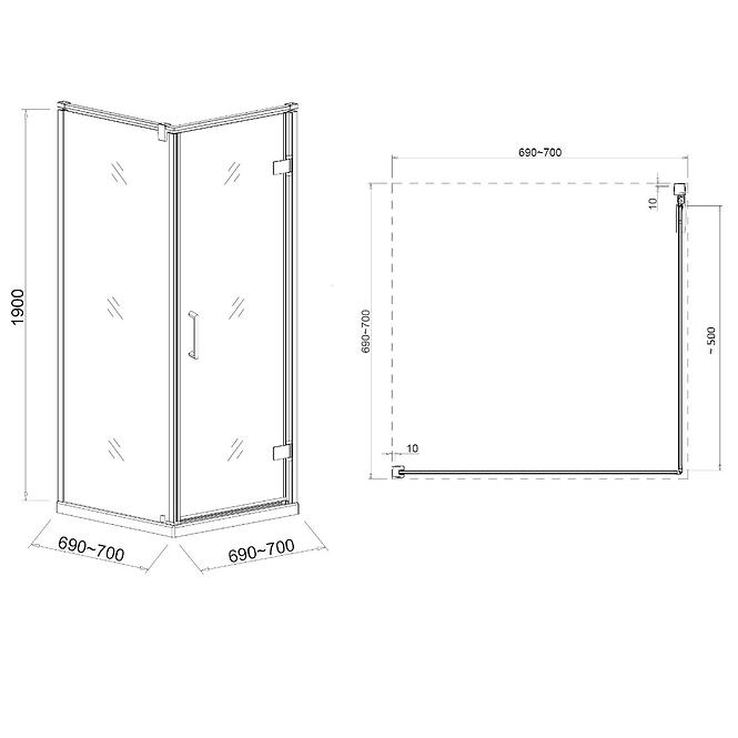 Tuš kut 70x70x190 Staklo Cire-Krom