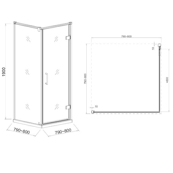 Tuš kut 80x80x190 Staklo Cire-Krom