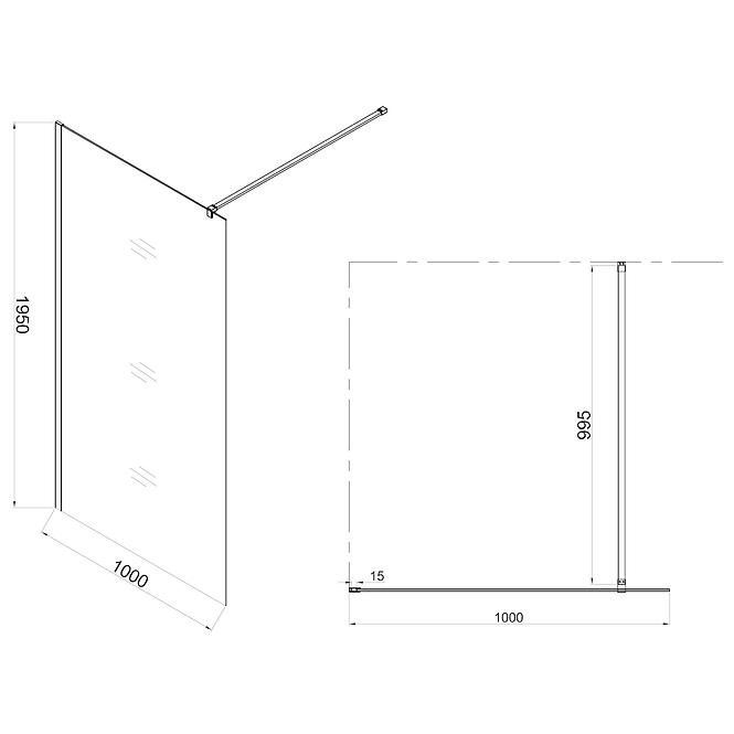 Tuš zid Walk-In Notte 100x195 crni profil