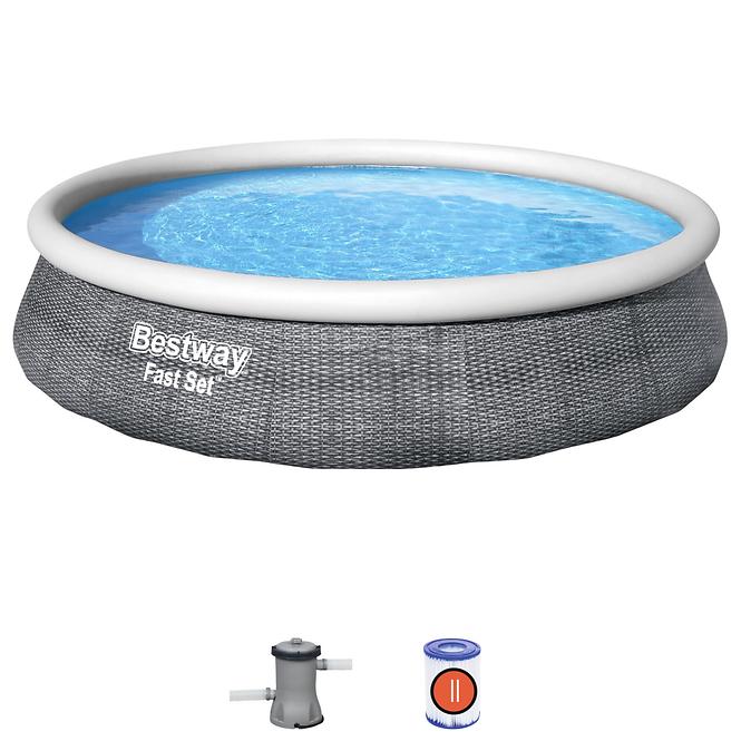 Ekspanzijski bazen s pumpom Fast Set, sivi ratan, 396 x 84cm, 57376