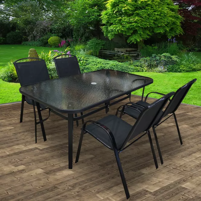 Stol stakleni s otvorom za suncobran crni ,3