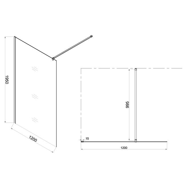 Tuš zid walk-in Fiord 120x195 crni profil