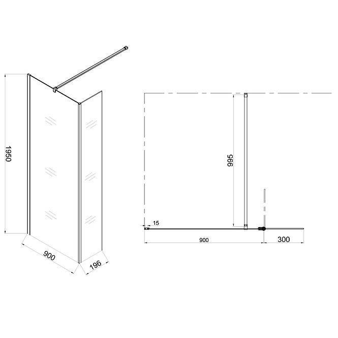 Tuš stijena walk-in Leaf 90x30x195